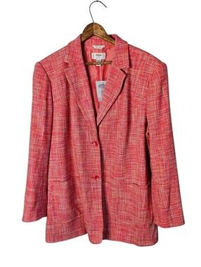 NWOT Talbots Coral Pink Tweed 100% Silk Lightweight Blazer, 16W Petite